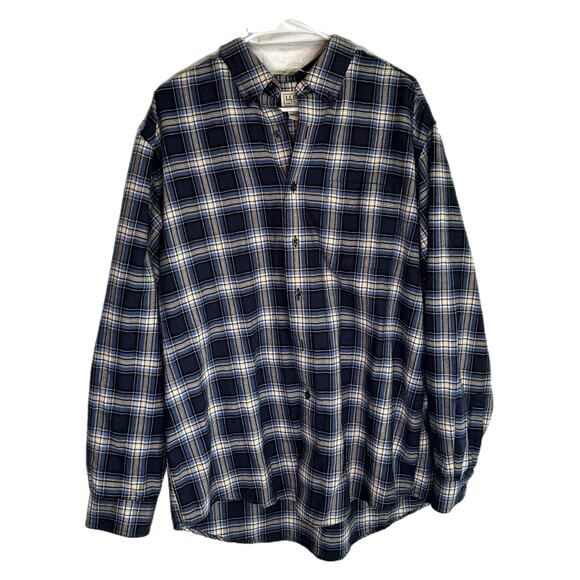 LL Bean Blue Plaid Traditional Fit Fleece Button Down, Large, Pre-owned - Picture 2 of 6